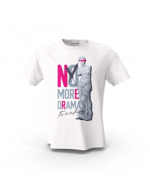  Beyaz No More No Drama Tasarım Baskılı  Unisex Pamuk Tişört 