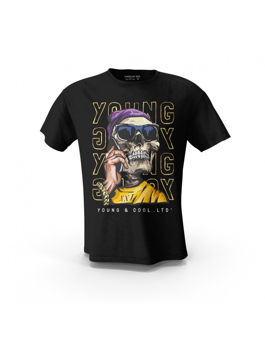 Siyah Young Cool LTD Skull  Tasarım Baskılı Unisex Pamuk Tişört