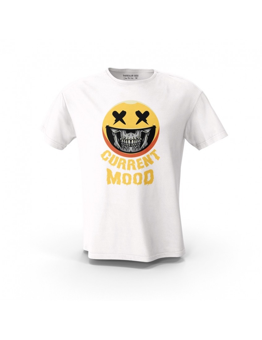 Beyaz Current Mood Emoji VS  Tasarım Baskılı  Unisex Pamuk Tişört