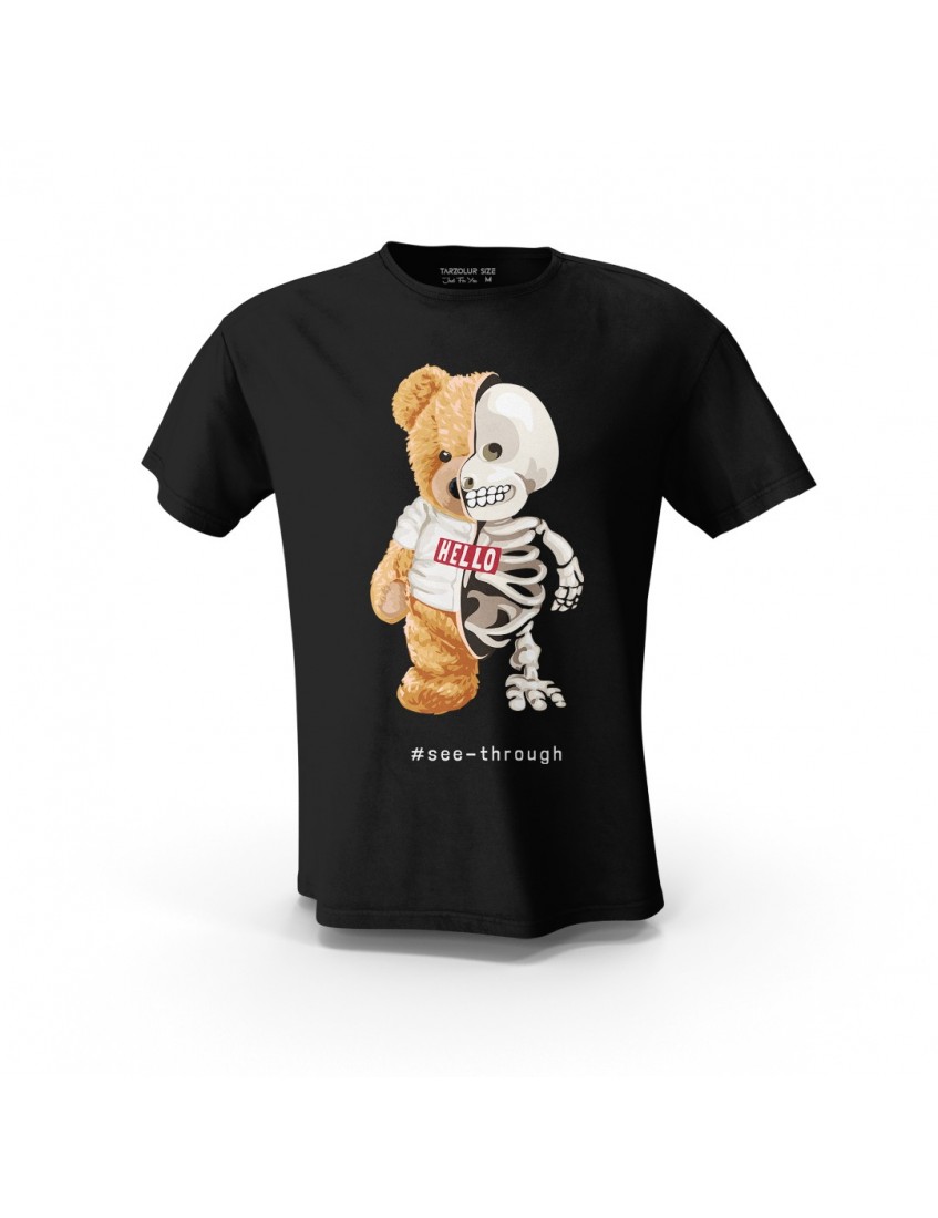 Siyah Teddy Bear See-through Tasarım Baskılı Unisex Pamuk Tişört Siyah Teddy Bear See-through Tasarım Baskılı Unisex Pamuk Tişört