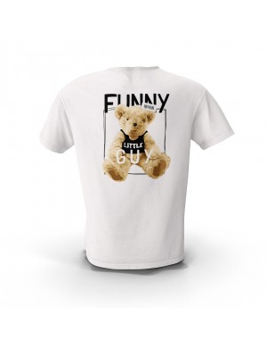  Beyaz Funny Teddy Bear Sırt Tasarım Baskılı  Unisex Pamuk Tişört 