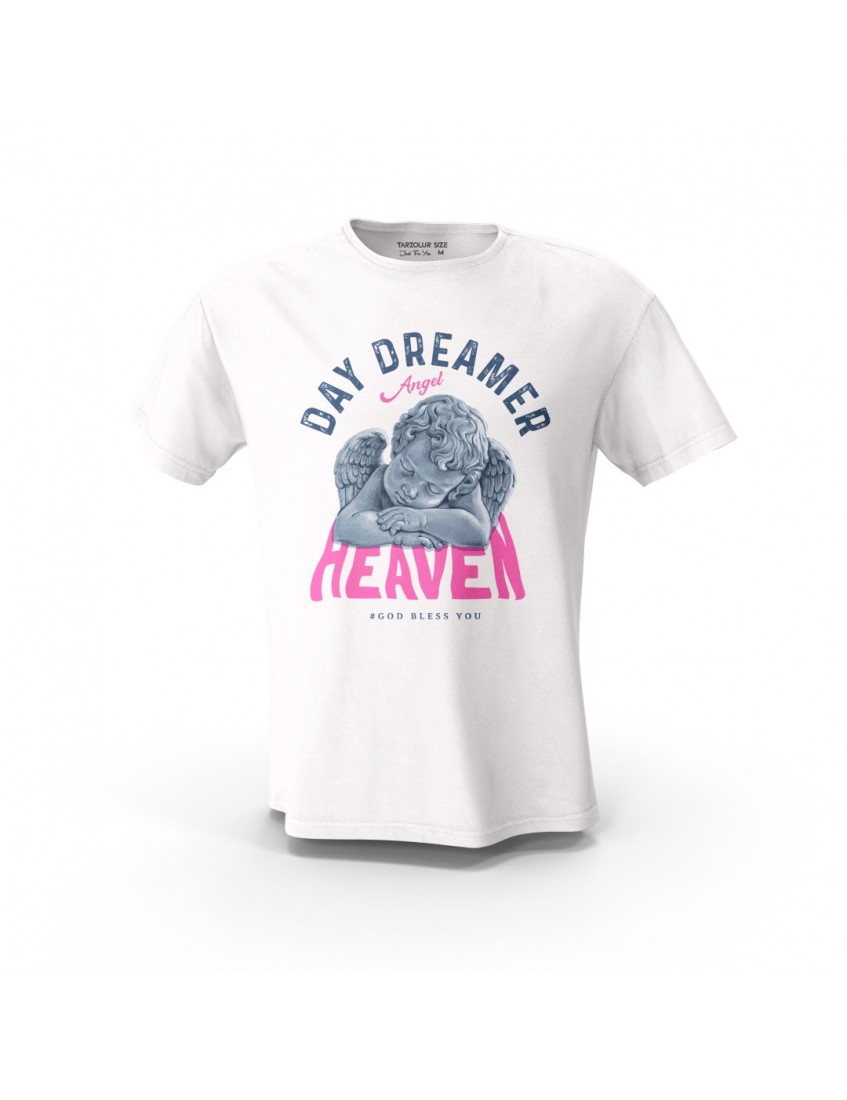 Beyaz Day Dreamer  Heaven Tasarım Baskılı  Unisex Pamuk Tişört