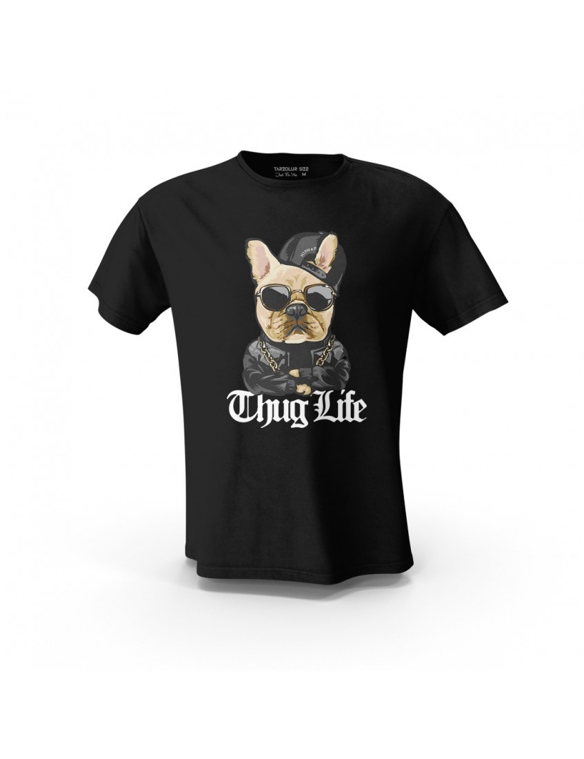 Siyah Street Thug Life  Tasarım Baskılı Unisex Pamuk Tişört