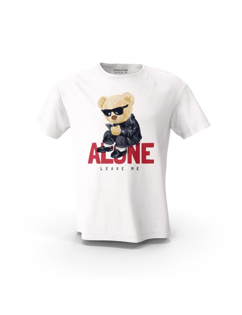 Beyaz Alone Teddy Bear Tasarım Baskılı  Unisex Pamuk Tişört