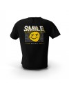Siyah Smile And Smile Tasarım  Sırt Baskılı Unisex Pamuk Tişört