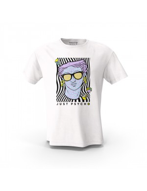  Beyaz Just Psycho Cool  Tasarım Baskılı  Unisex Pamuk Tişört 