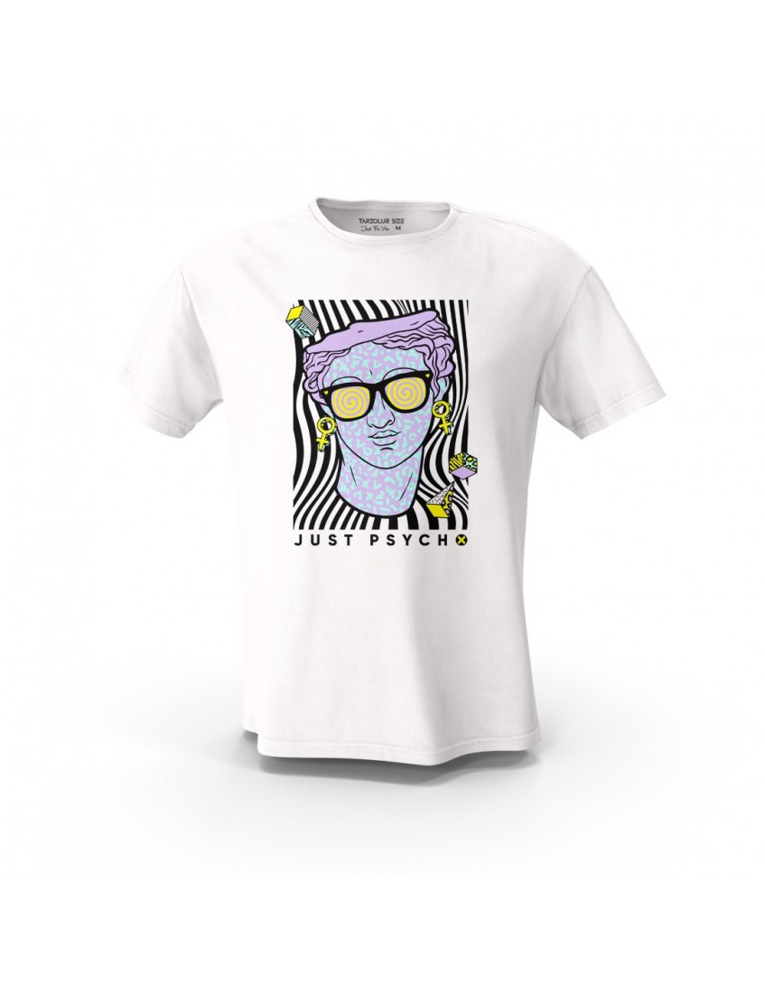 Beyaz Just Psycho Cool  Tasarım Baskılı  Unisex Pamuk Tişört