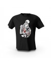 Siyah Cift Love Skull Ask Tema Tasarım Baskılı Unisex Pamuk Tişört