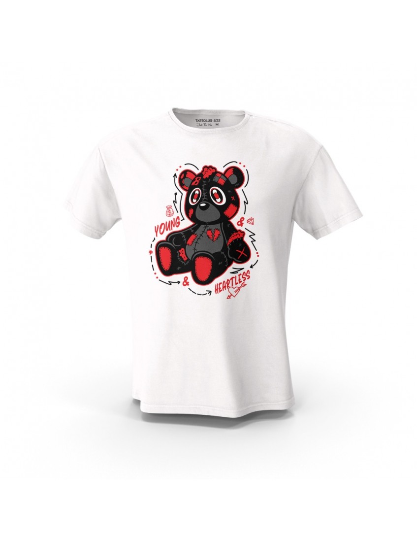 Beyaz Young HeartLeSs Teddy Bear Tasarım Baskılı  Unisex Pamuk Tişört