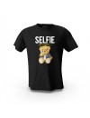 Siyah Selfie Master Teddy Bear Tasarım Baskılı Unisex Pamuk Tişört