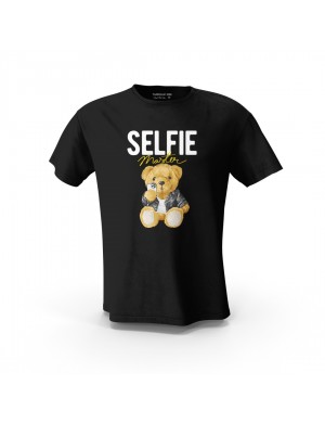  Siyah Selfie Master Teddy Bear Tasarım Baskılı Unisex Pamuk Tişört