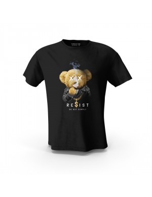  Siyah Resist Do Not Comply Teddy Bear Tasarım Baskılı Unisex Pamuk Tişört