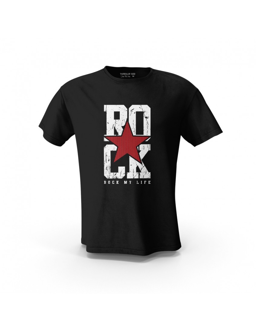 Siyah Rock My Life KX Tasarım Baskılı Unisex Pamuk Tişört