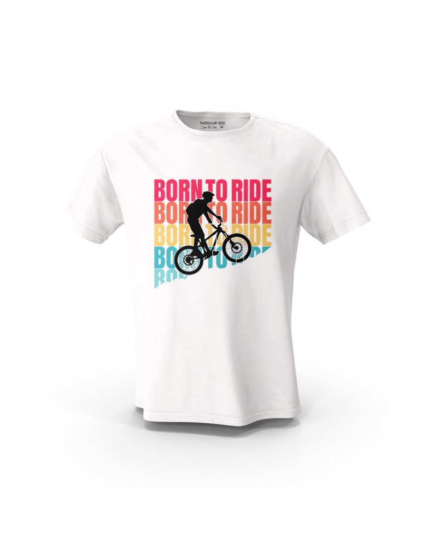Beyaz Born To Ride Motosiklet Tişörtleri Tasarım Baskılı  Unisex Pamuk Tişört