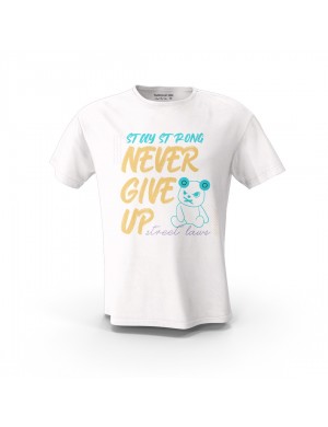  Beyaz Stay Strong Teddy Bear  Tasarım Baskılı  Unisex Pamuk Tişört 
