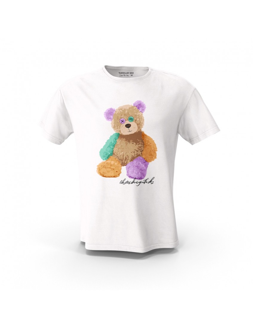 Beyaz Renkli Teddy Bear XC Tasarım Baskılı  Unisex Pamuk Tişört