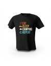 Siyah Eat Sleep Camping Repeat Tasarım Baskılı Unisex Pamuk Tişört