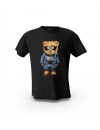 Siyah Cool Teddy Bear Boy Tasarım Baskılı Unisex Pamuk Tişört