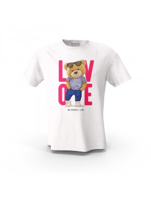  Beyaz Love Teddy Bear XV Tasarım Baskılı  Unisex Pamuk Tişört 
