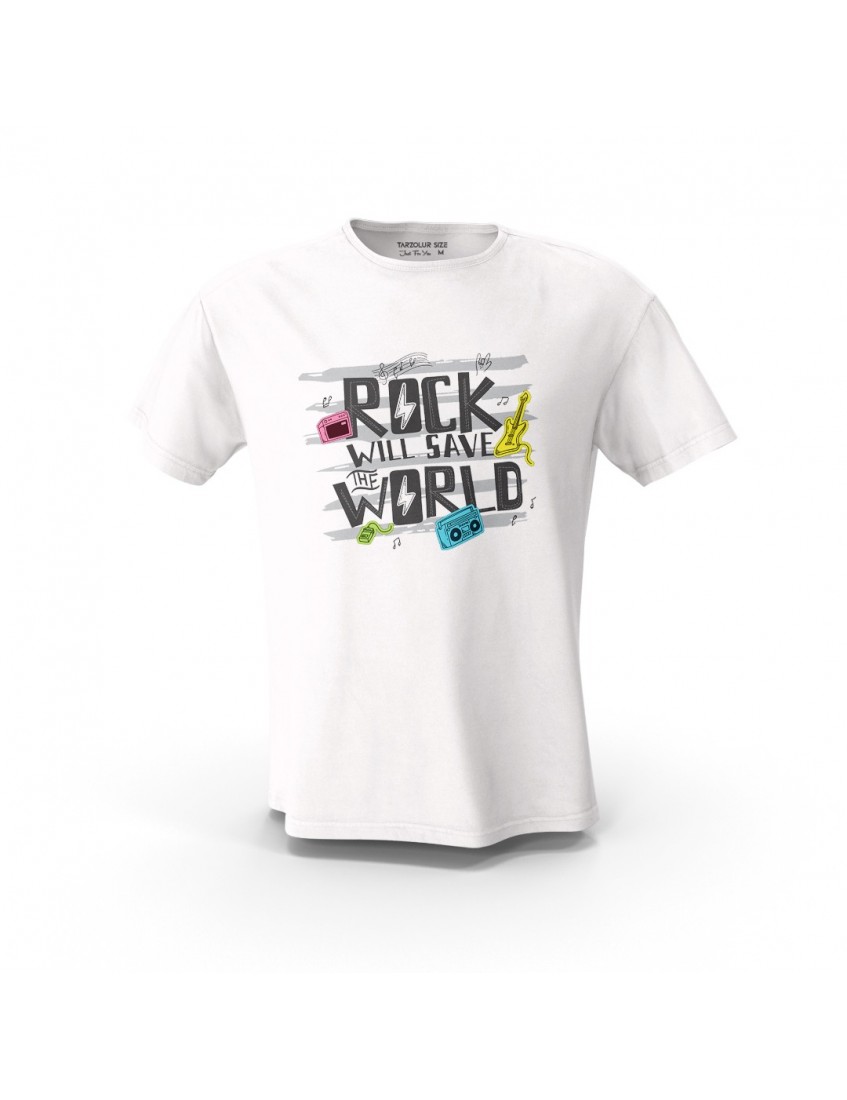 Beyaz Rock Wild Save The World Tasarım Baskılı  Unisex Pamuk Tişört