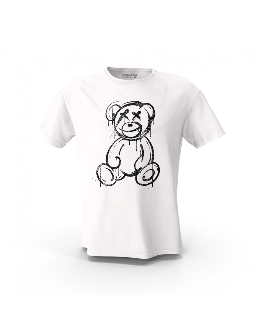 Beyaz XX Teddy Bear KTX Tasarım Baskılı  Unisex Pamuk Tişört