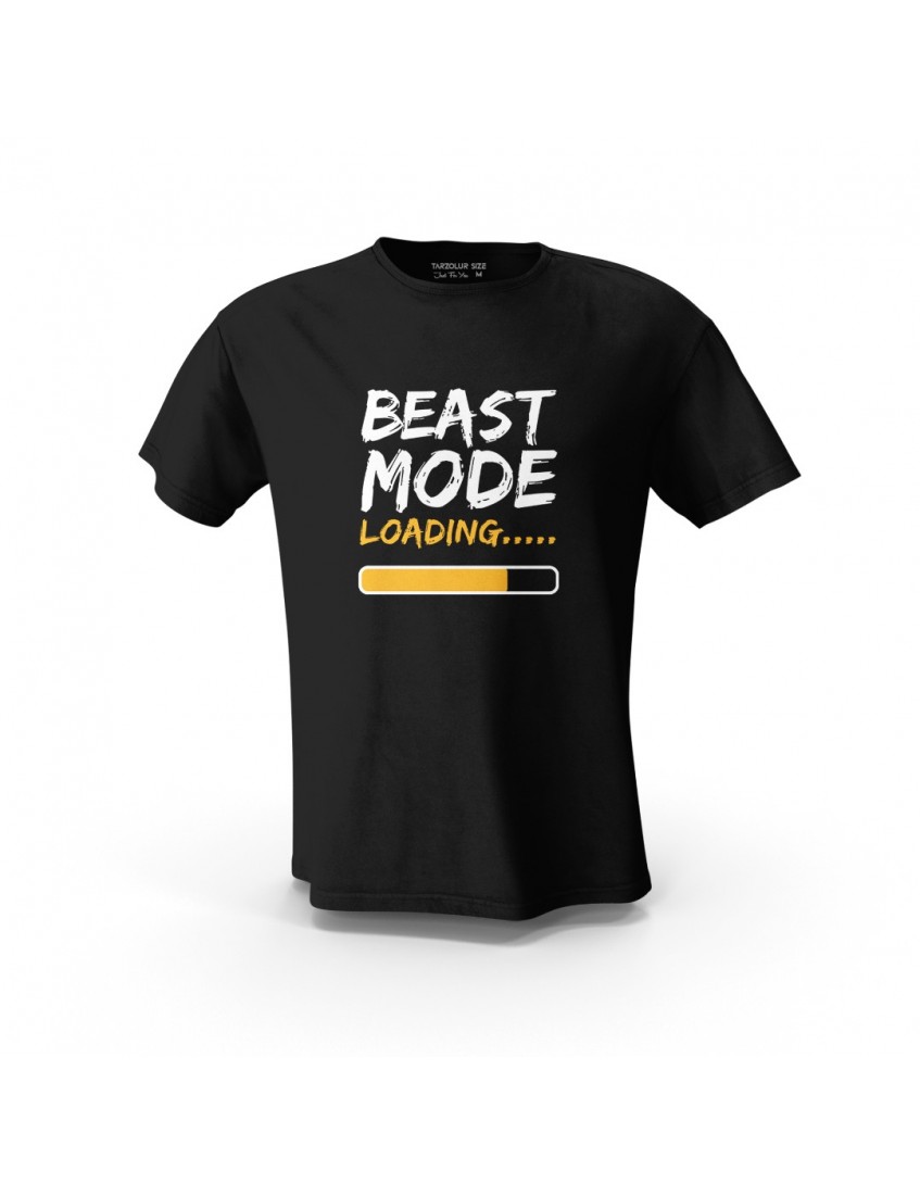Siyah Beast Mode Loading Baskılı Unisex Pamuk Tişört
