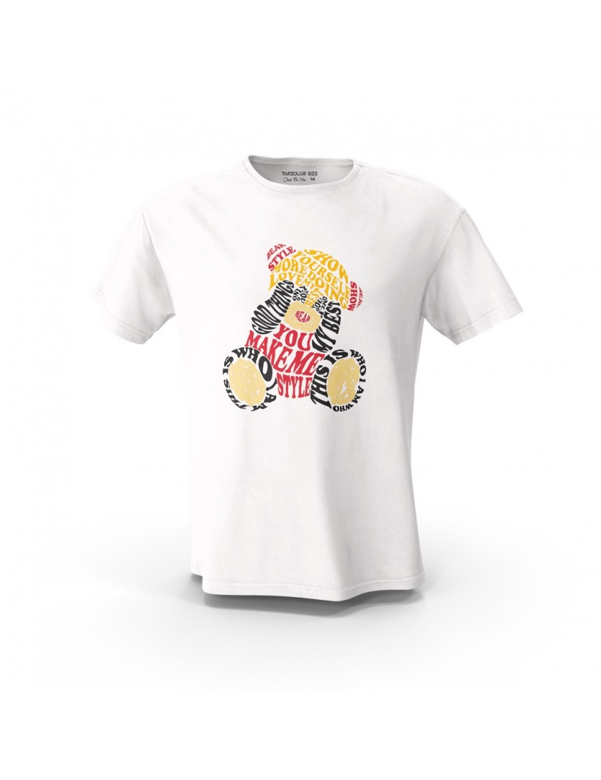 Beyaz You Make Style Teddy Bear Tasarım Baskılı  Unisex Pamuk Tişört