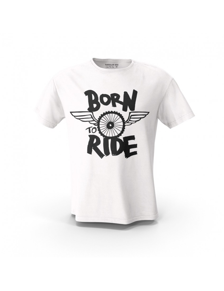 Beyaz Born To Ride Kanat Detay Motosiklet Tişörtleri Tasarım Baskılı  Unisex Pamuk Tişört