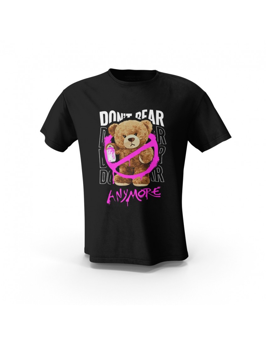 Siyah Dont Bear Teddy Bear Tasarım Baskılı Unisex Pamuk Tişört