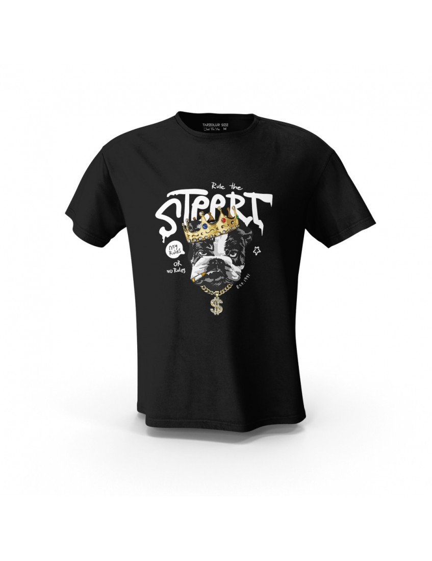 Siyah Street Dog My Rules Tasarım Baskılı Unisex Pamuk Tişört Siyah Street Dog My Rules Tasarım Baskılı Unisex Pamuk Tişört