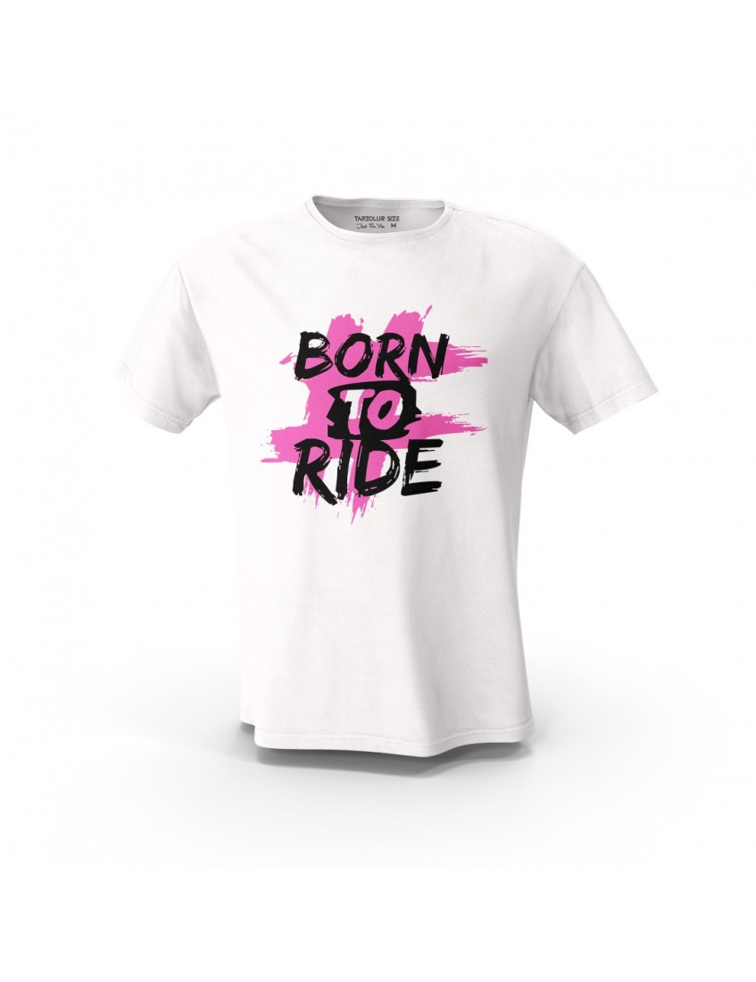 Beyaz Born To Ride V5 Motosiklet Tişörtleri Tasarım Baskılı  Unisex Pamuk Tişört
