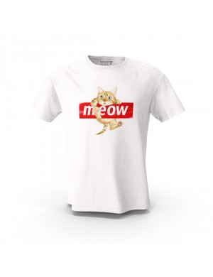  Beyaz  Sevimli Yaramaz Meooww Tasarım Baskılı  Unisex Pamuk Tişört