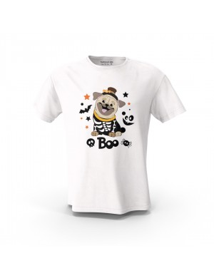  Beyaz Böö Dog Halloween Tasarım Baskılı  Unisex Pamuk Tişört 