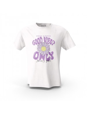  Beyaz Good Vibes Only Tasarım Baskılı  Unisex Pamuk Tişört