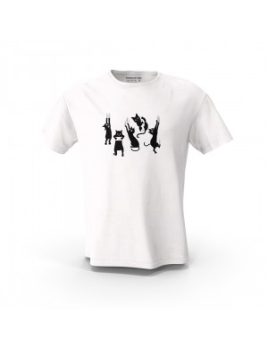  Beyaz Yaramaz Kediler XV1 Tasarım Baskılı  Unisex Pamuk Tişört 