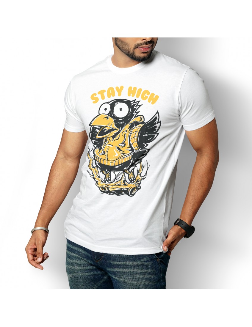 Stay High Sarı Unisex  Pamuk Tişört BDKTISORT015