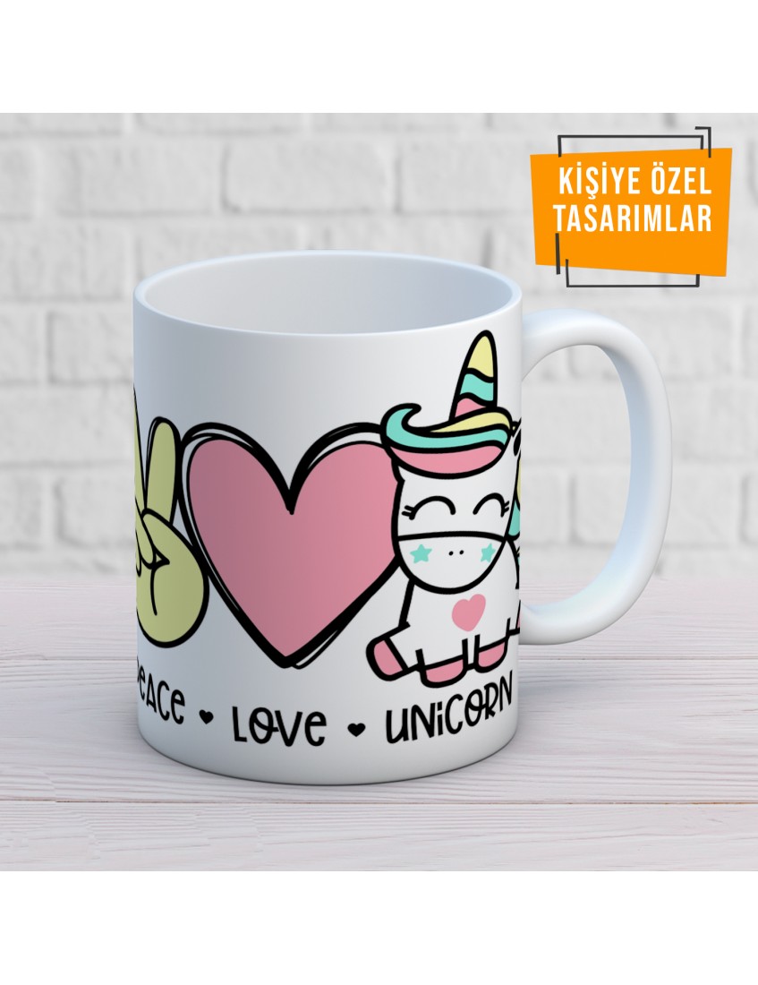 PEACE LOVE UNICORN Baskılı Kupa Mug 
