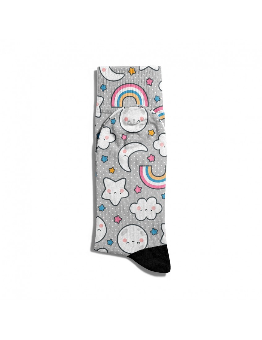 Eğlenceli Çorap Unisex Gri Ay Gökkuşağı Baskılı Çorap ECSOKET015 Eğlenceli Çorap Unisex Gri Ay Gökkuşağı Baskılı Çorap ECSOKET015