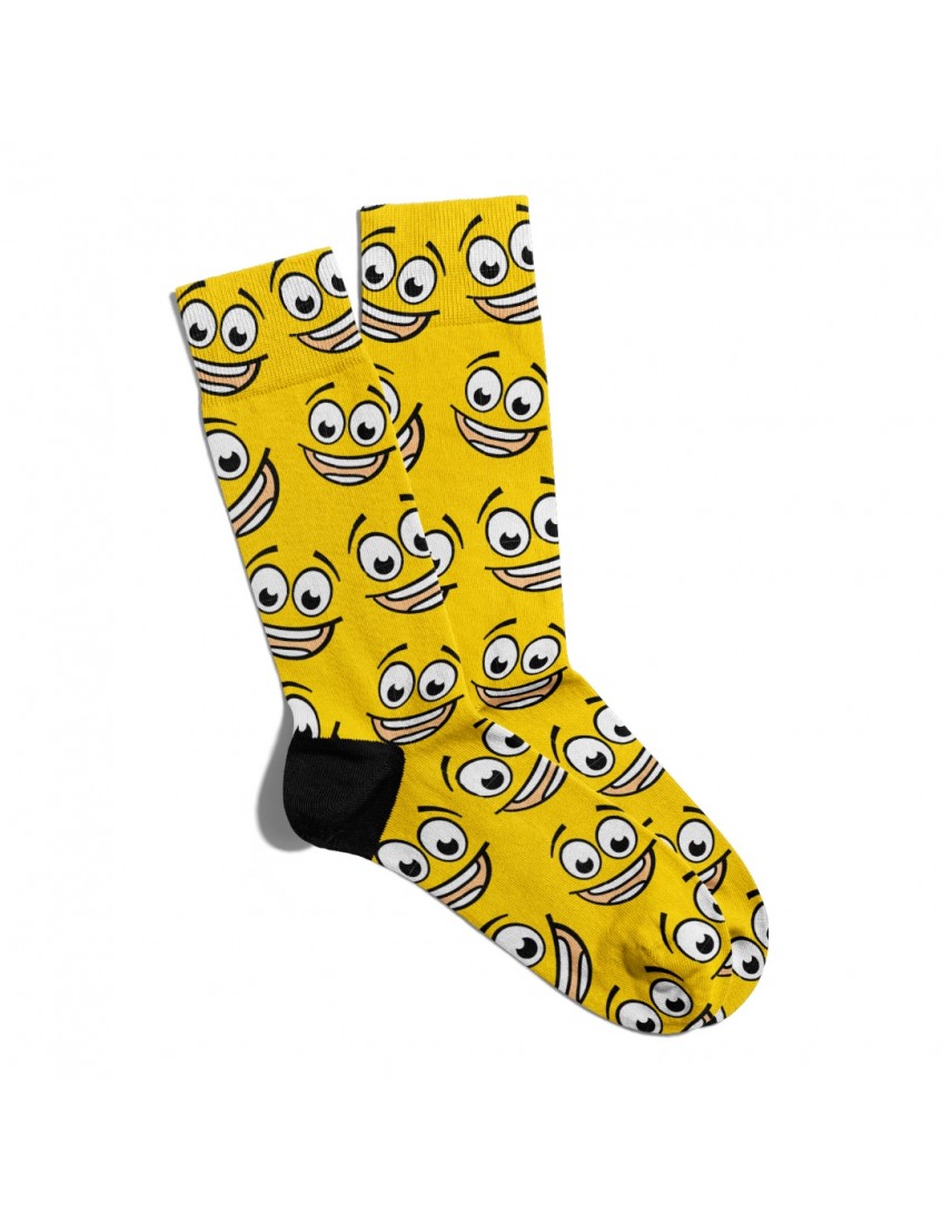 Eğlenceli Çorap Unisex  Sarı Gülen Yüz Baskılı Çorap ECSOKET026