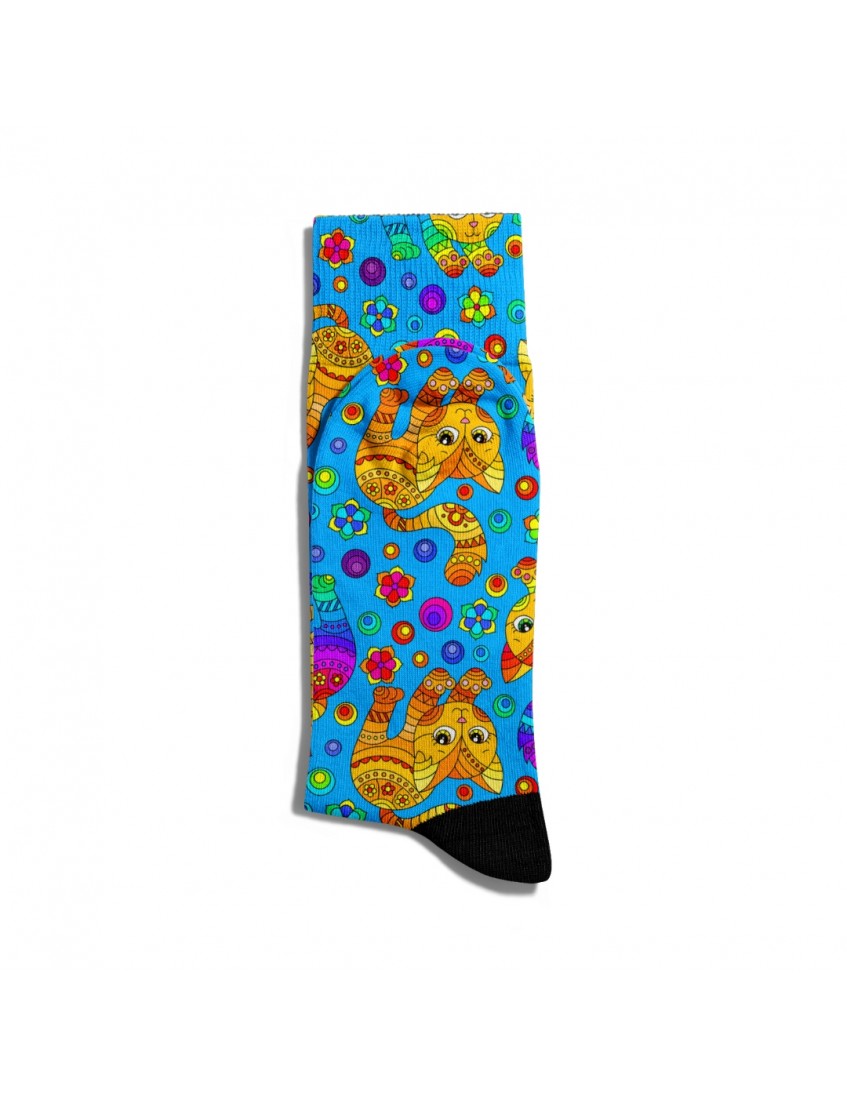 Eğlenceli Çorap Unisex  Ny Mavi Sevimli Kedi Baskılı Çorap ECSOKET038