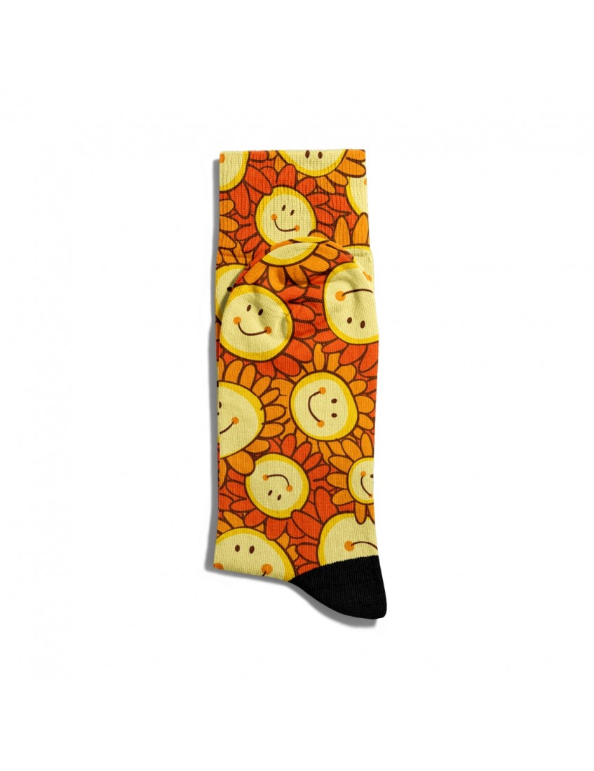 Eğlenceli Çorap Unisex  Gülen Papatya Emoji Baskılı Çorap ECSOKET039