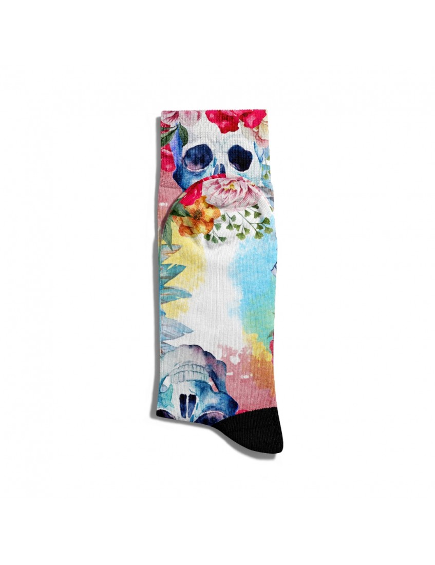 Eğlenceli Çorap Unisex Çiçek Skull Kuru Kafa Baskılı Çorap ECSOKET045