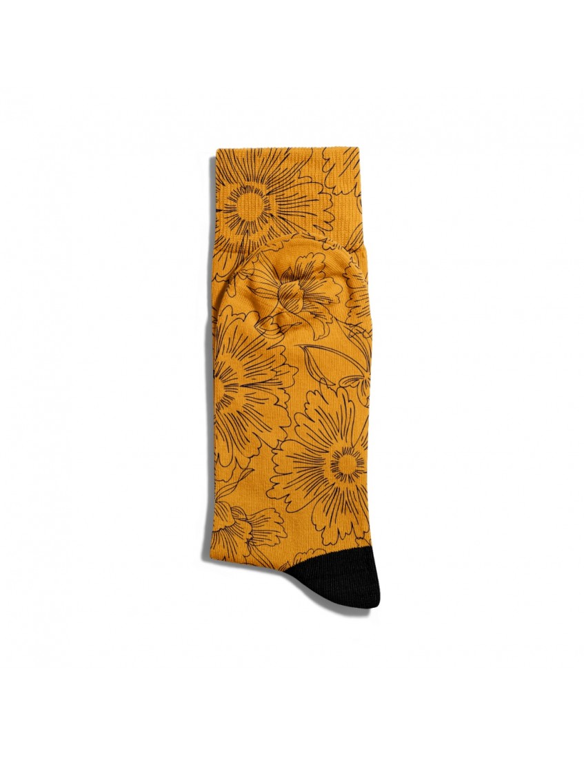 Eğlenceli Çorap Unisex  Sarı Çiçek Desen Baskılı Çorap ECSOKET051