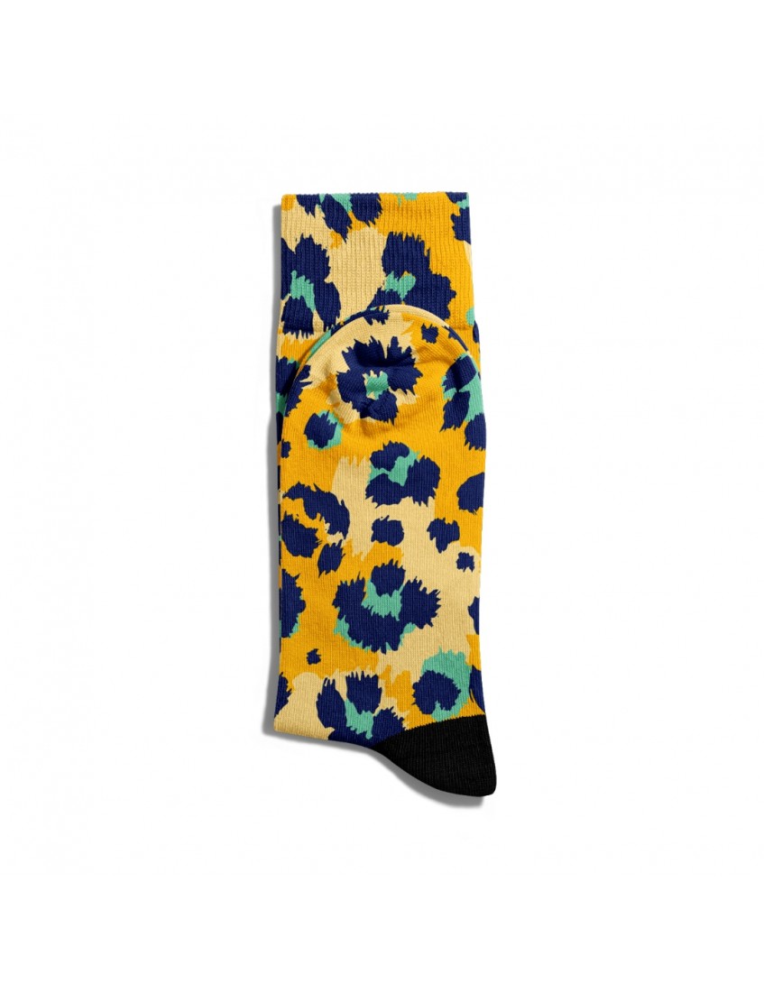 Eğlenceli Çorap Unisex  Sarı Leopar Desen Baskılı Çorap ECSOKET078