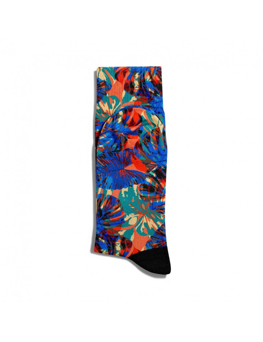 Eğlenceli Çorap Unisex  Flower Mavi  Yaz Çicekleri Baskılı Çorap ECSOKET092
