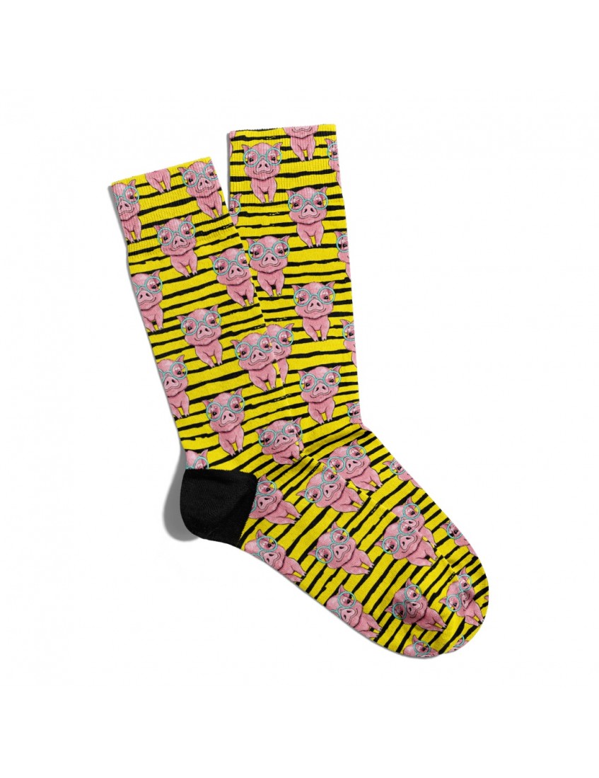 Eğlenceli Çorap Unisex Sarı Çizgili Domuz Baskılı Çorap ECSOKET099 Eğlenceli Çorap Unisex Sarı Çizgili Domuz Baskılı Çorap ECSOKET099