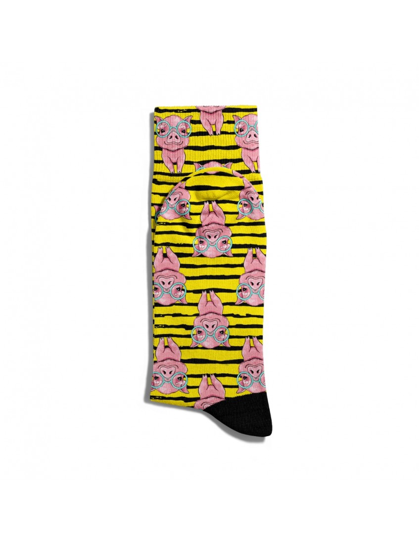 Eğlenceli Çorap Unisex Sarı Çizgili Domuz Baskılı Çorap ECSOKET099 Eğlenceli Çorap Unisex Sarı Çizgili Domuz Baskılı Çorap ECSOKET099