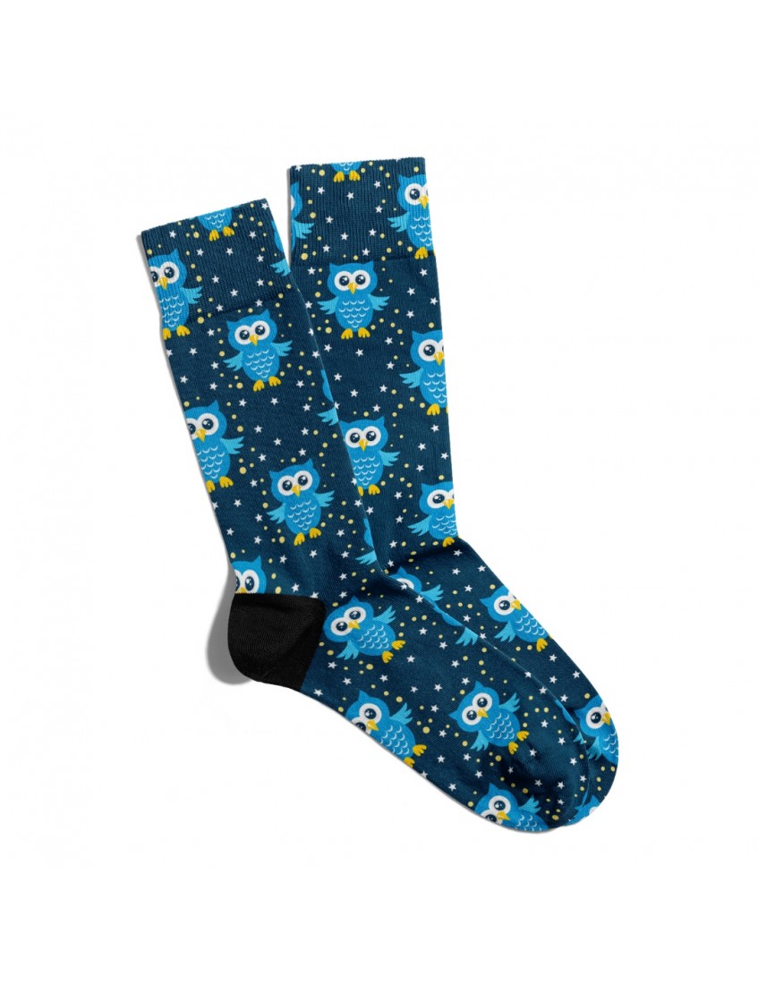 Eğlenceli Çorap Unisex  Mavi Baykuş  Baskılı Çorap ECSOKET102