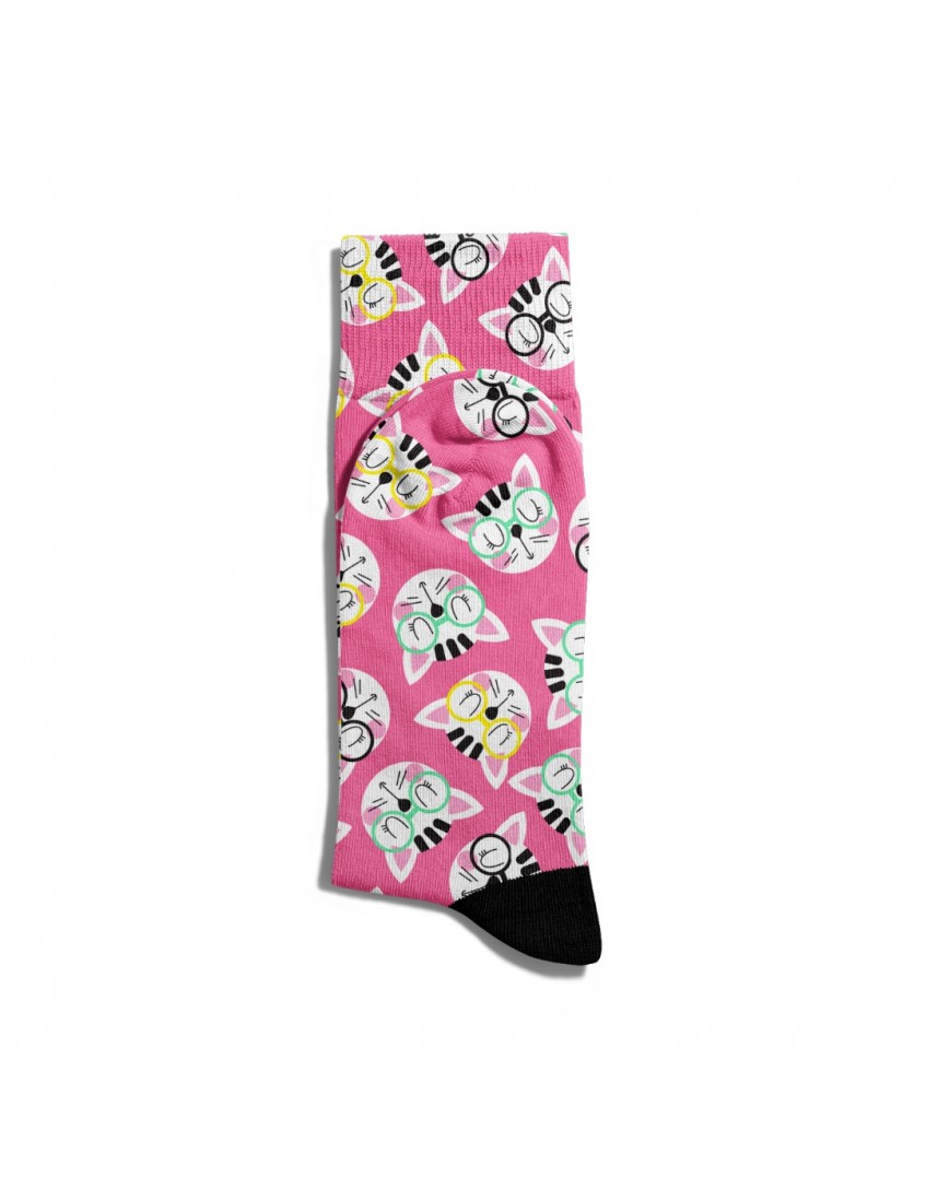 Eğlenceli Çorap Unisex Pembe Cool Kedi Desen Baskılı Çorap ECSOKET114 Eğlenceli Çorap Unisex Pembe Cool Kedi Desen Baskılı Çorap ECSOKET114