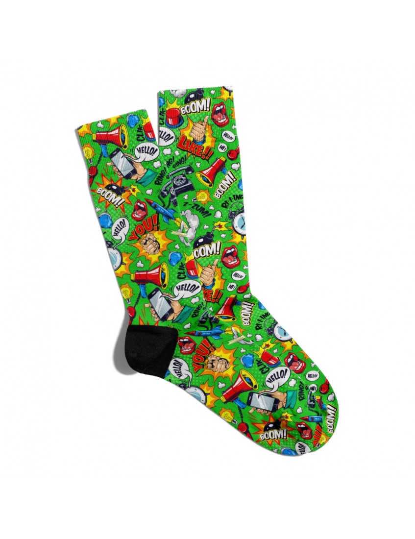Eğlenceli Çorap Unisex Hello You Yeşil PopArt Baskılı Çorap ECSOKET133